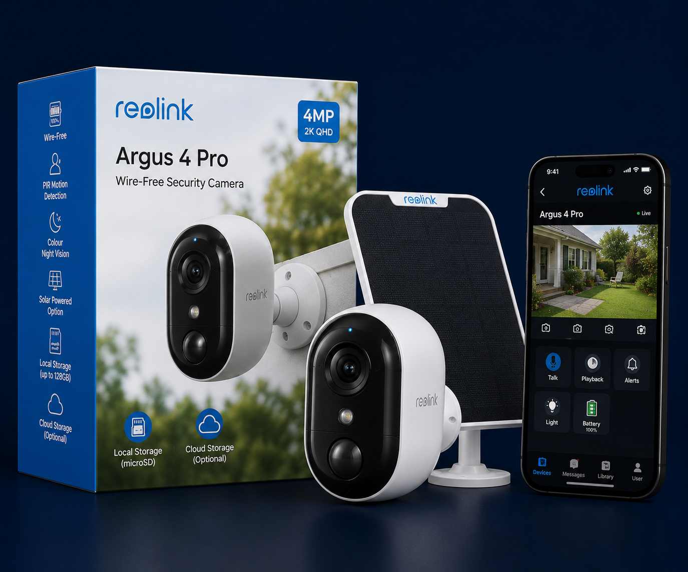 Reolink Argus 4 Pro outdoor solar-powered security camera with local storage for UK homes