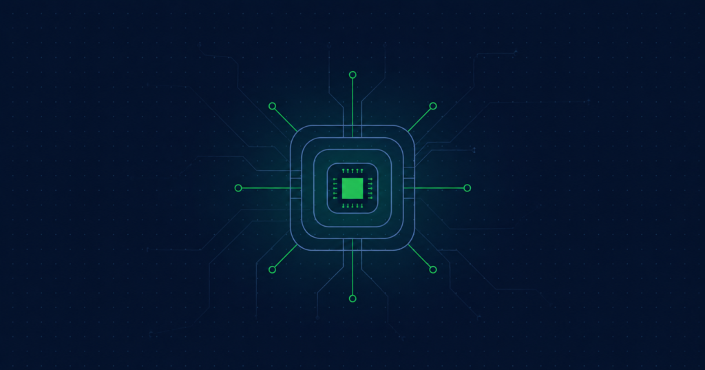 Abstract green microchip and circuit lines representing useful gadgets for UK workers